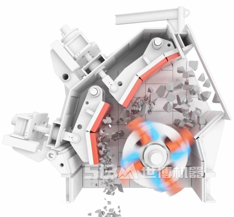 反击式破碎机破碎石料原理图